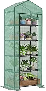 Outsunny Gewächshaus mit Rolltür, Regale, Winterfest Foliengewächshaus aus Stahl, Treibhaus für Balkon, Garten, Tomatenhaus 69 x 49 x 193 cm, Tomatengewächshaus für Tomaten, Blumen, Grün