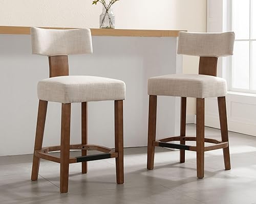 Miniatura 1 de LIVINOVA Modern Farmhouse - Juego de 2 taburetes de bar de mimbre de 26 pulgadas, taburetes de bar de madera con respaldo de bastón, taburetes de