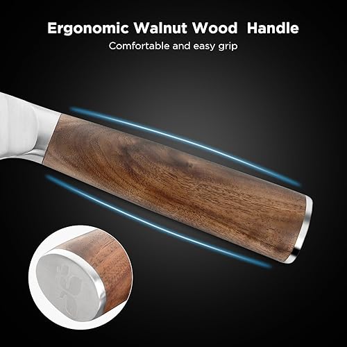 Miniatura 4 de Santoku - Cuchillo de 7 pulgadas, 70CR17MOV, cuchillo de alto carbono para carneverdurafruta, juego de cuchillos con funda, sacapuntas, paño de