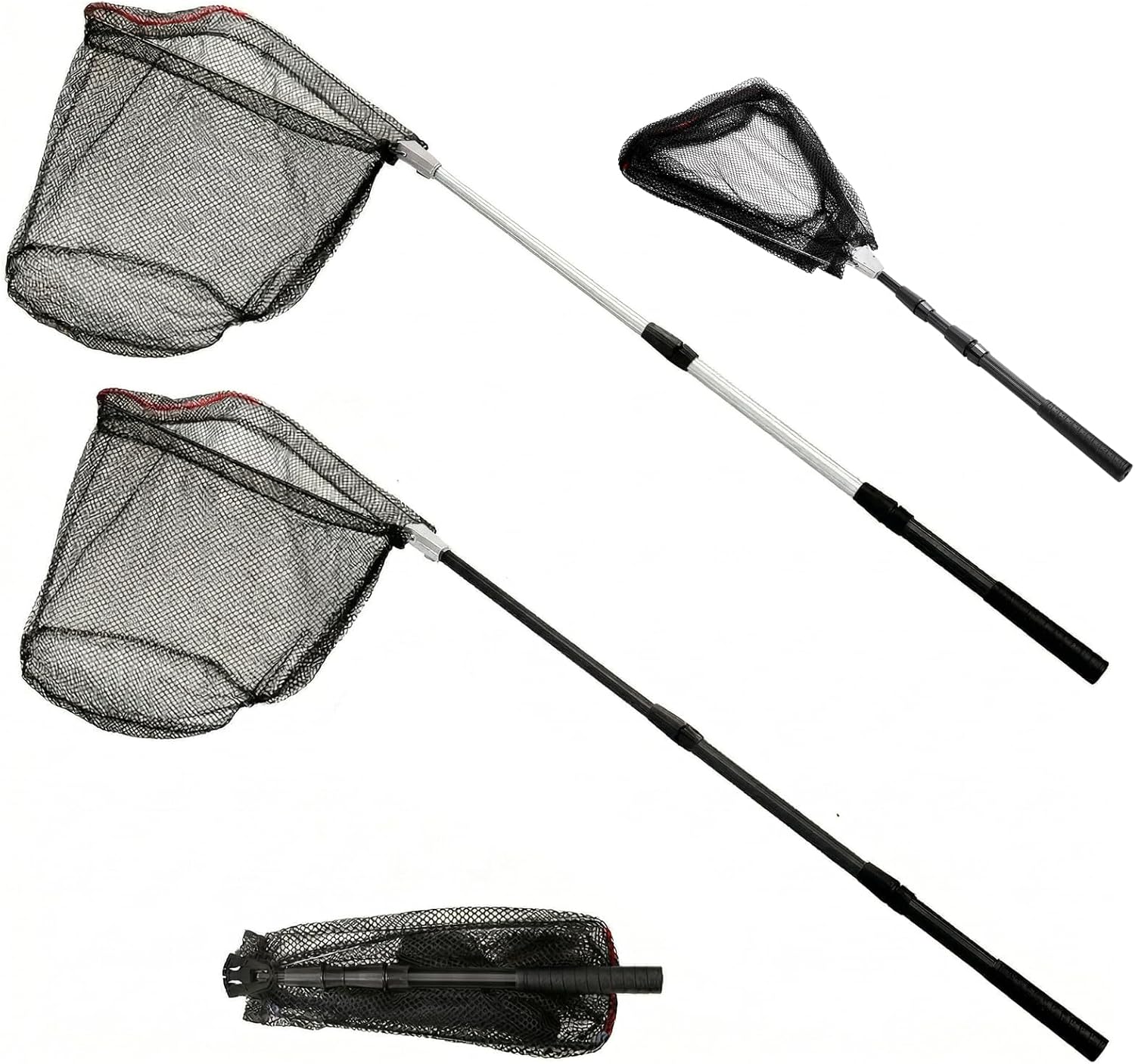 ZENFUN 2 Pack Fishing Net with Telescopic Pole Handle, Fish Landing Net with Sturdy Collapsible Handle, Folding Nylon Mesh Landing Net for Saltwater and Freshwater, Extend to 51 in(Black, White)