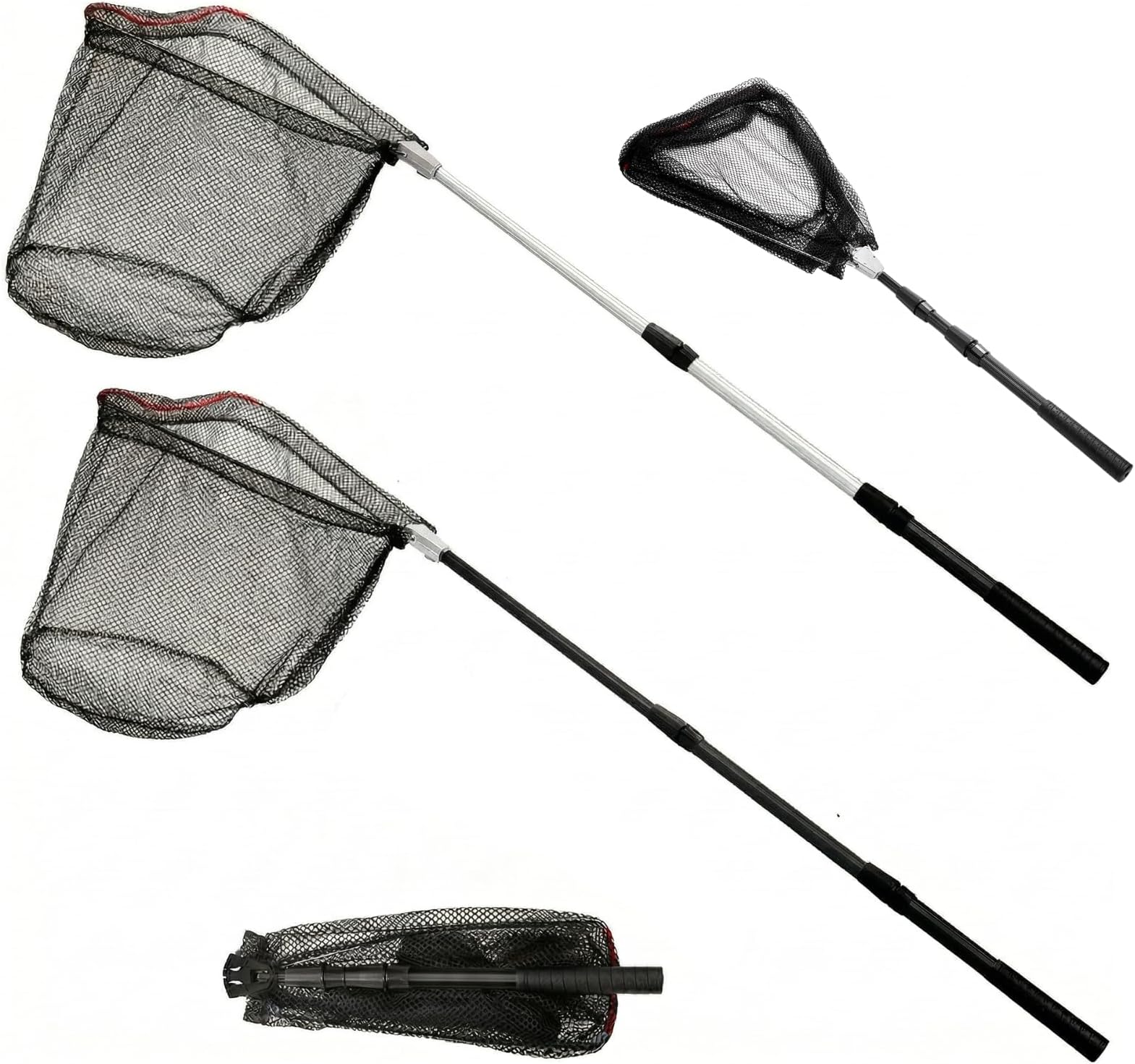 ZENFUN 2 Pack Fishing Net with Telescopic Pole Handle, Fish Landing Net with Sturdy Collapsible Handle, Folding Nylon Mesh Landing Net for Saltwater and Freshwater, Extend to 51 in(Black, White)