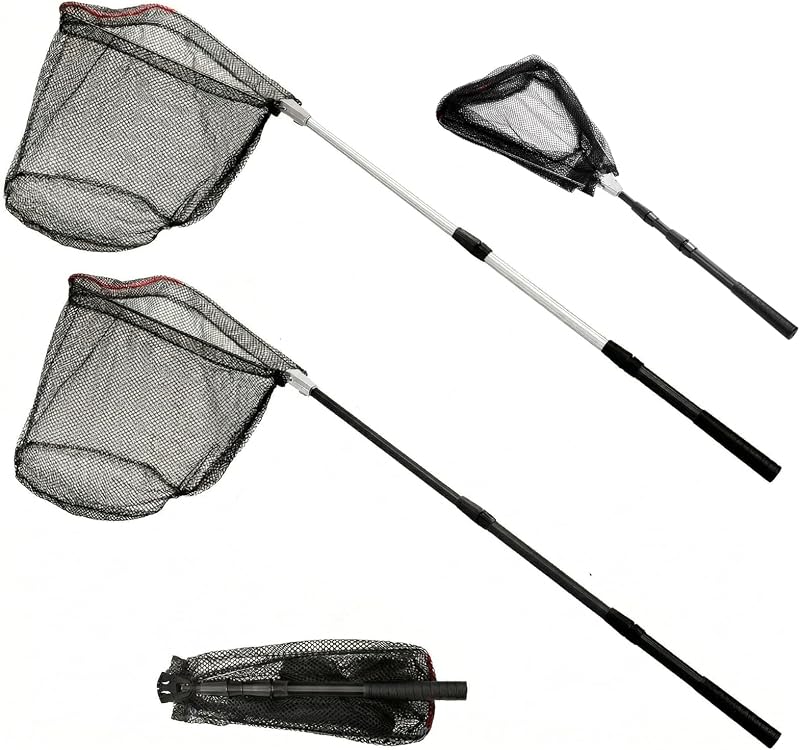 ZENFUN 2 Pack Fishing Net with Telescopic Pole Handle, Fish Landing Net with Sturdy Collapsible Handle, Folding Nylon Mesh Landing Net for Saltwater and Freshwater, Extend to 51 in(Black, White)