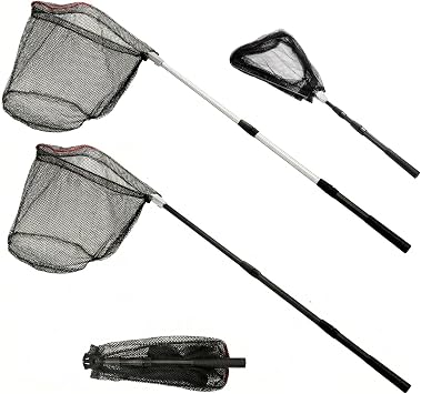 ZENFUN 2 Pack Fishing Net with Telescopic Pole Handle, Fish Landing Net with Sturdy Collapsible Handle, Folding Nylon Mesh Landing Net for Saltwater and Freshwater, Extend to 51 inBlack, White