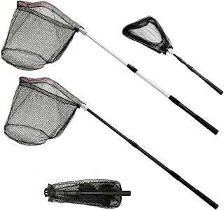 ZENFUN 2 Pack Fishing Net with Telescopic Pole Handle, Fish Landing Net with Sturdy Collapsible Handle, Folding Nylon Mesh Landing Net for Saltwater and Freshwater, Extend to 51 in(Black, White)