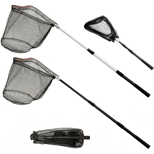 ZENFUN 2 Pack Fishing Net with Telescopic Pole Handle, Fish Landing Net with Sturdy Collapsible Handle, Folding Nylon Mesh Landing Net for Saltwater and Freshwater, Extend to 51 in(Black, White)