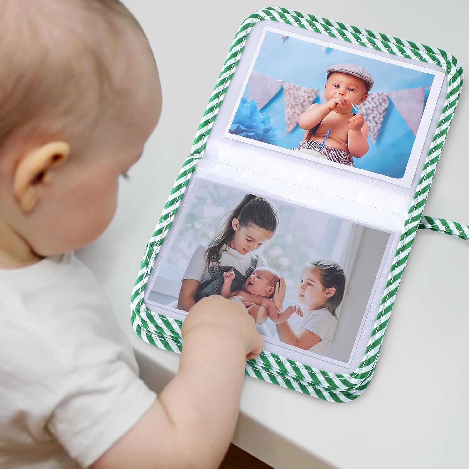 Baby's My First Family Album Soft Photo Cloth Book Greenery Bear My First Book of Photos Baby Memory Album Gift Holds 4x6 Pictures for Babies Newborn Toddler & Kids Girls Baby Shower