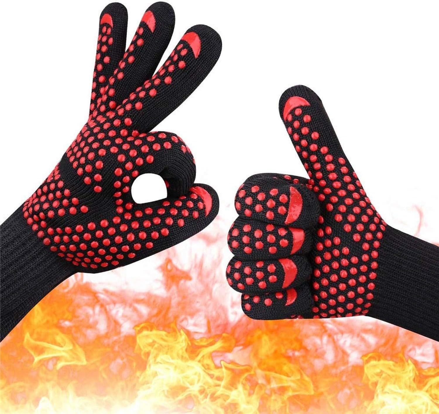 AnlampBBQ Gloves 1472℉ Extreme Heat Resistant Barbecue Grill Glove Fireproof Silicone Oven Glove for Smoker, 13.6" X-Long Food Grade Non-Slip Kitchen Cooking Mitts for Baking, Welding, Cutting (Red)