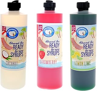 Hypothermias Gourmet Shaved Ice & Snow Cone Syrup - 3 Pack Pints (16 Fl. Oz. each) - Coconut, Strawberry, Lemon Lime - Made with Non-GMO 100% Pure Cane Sugar, No Corn Syrup - BPA-Free Plastic Bottle with Pour Top