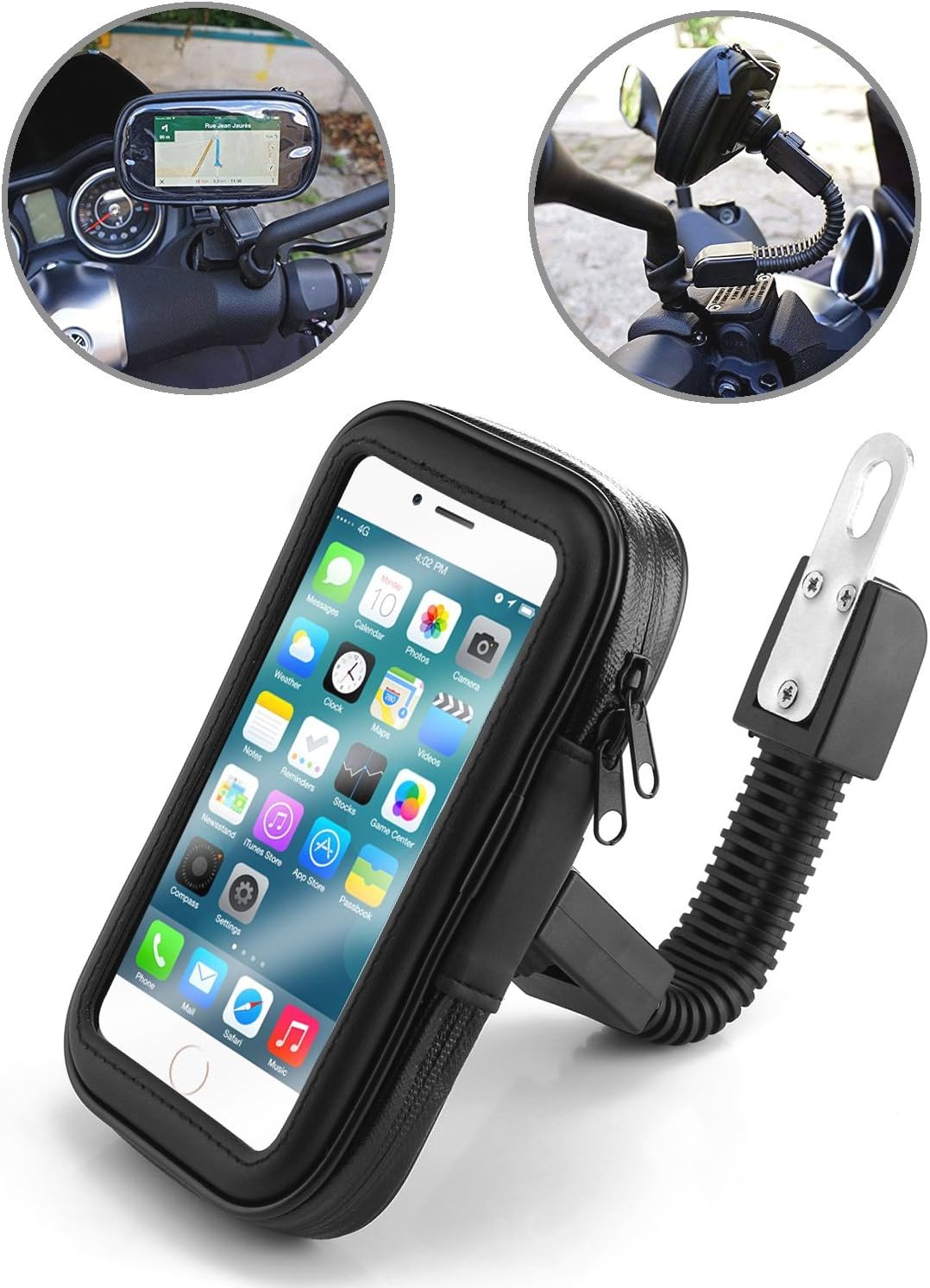 TecHERE BikeCase, universal waterproof stand for Vespa scooter motorcycles, mobile phone case smartphone for Apple iPhone, Samsung Galaxy GPS navigator (black)