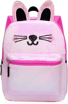 2 Way Sequin Kitty Cat Backpack for Girls Teens  Premium 16 Kitten School Bag with Reversible Sequins and 3D Cat Ears Kitty School Supplies Bundle