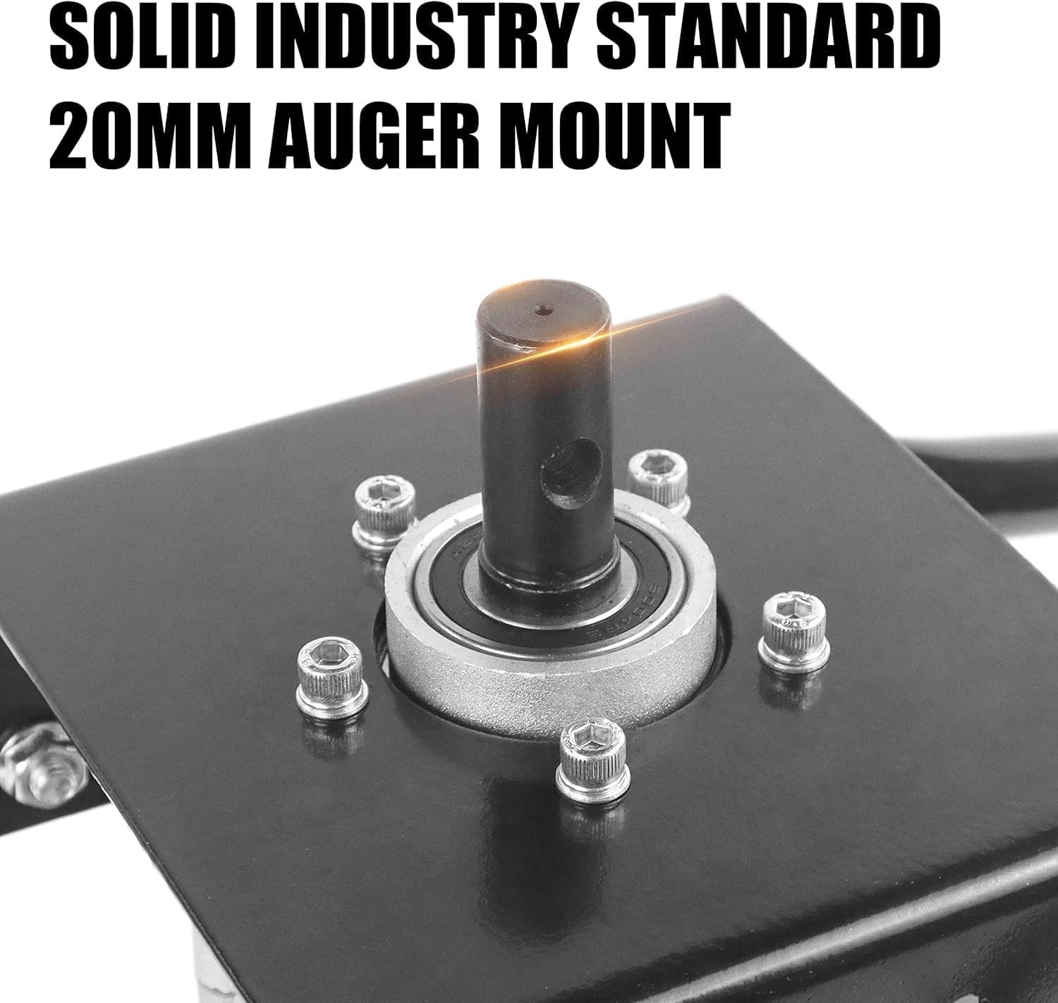 Close-up of the 20mm auger mount on the powerhead, showing the robust connection point for drill bits.