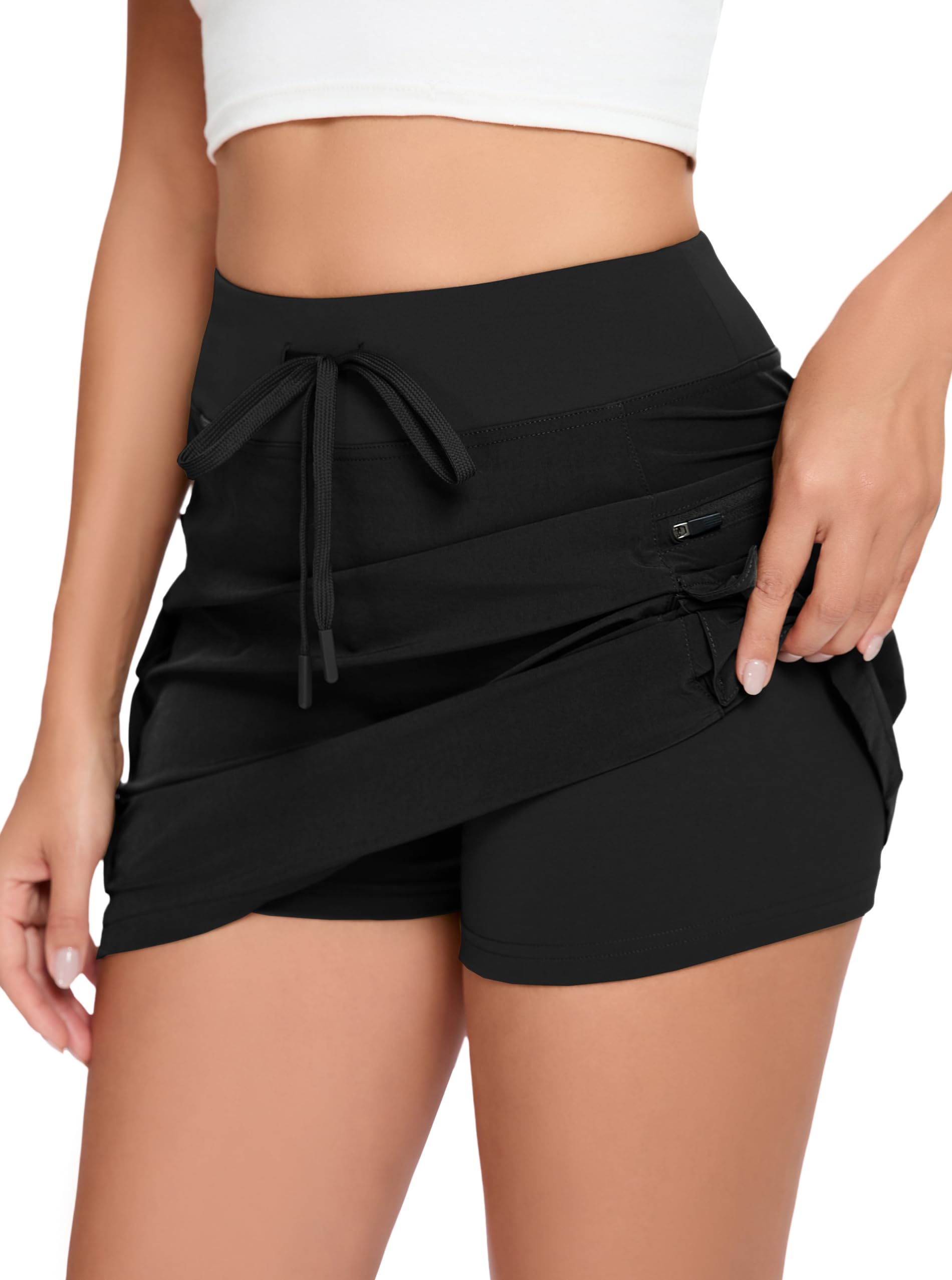Jhsnjnr Faldas cargo para mujer, minifalda deportiva para senderismo, con bolsillos con cremallera, cintura alta, pantalones deportivos de golf