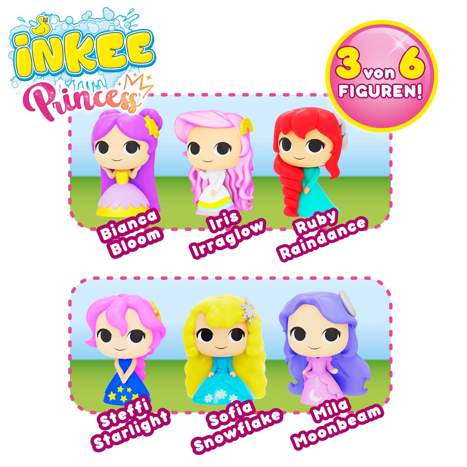 INKEE Surprise Princess – Zestaw 3 Bomb do Kąpieli dla Dzieci z Niespodzianką Księżniczki, 3x Kule do Kąpieli z Figurką Księżniczki, Aromat Waty Cukrowej i Olej Migdałowy