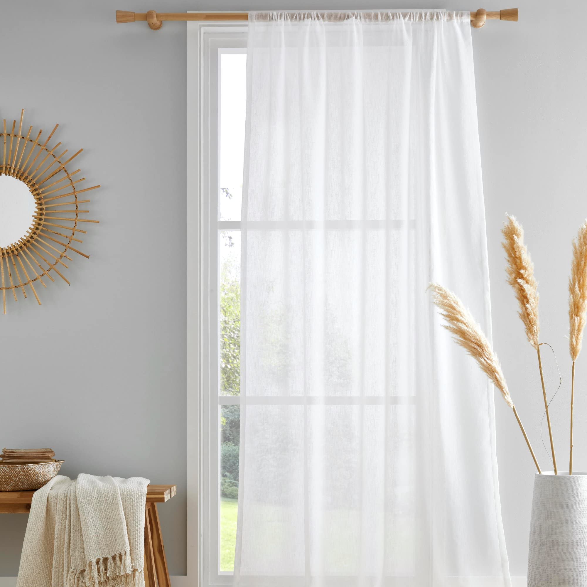 Drift Home - Single Net Voile Curtain for Windows W55 x L72 (140 x 182cm) - Bedroom/Living Room - Sustainable Cotton, Semi-Transparent - Kayla Collection
