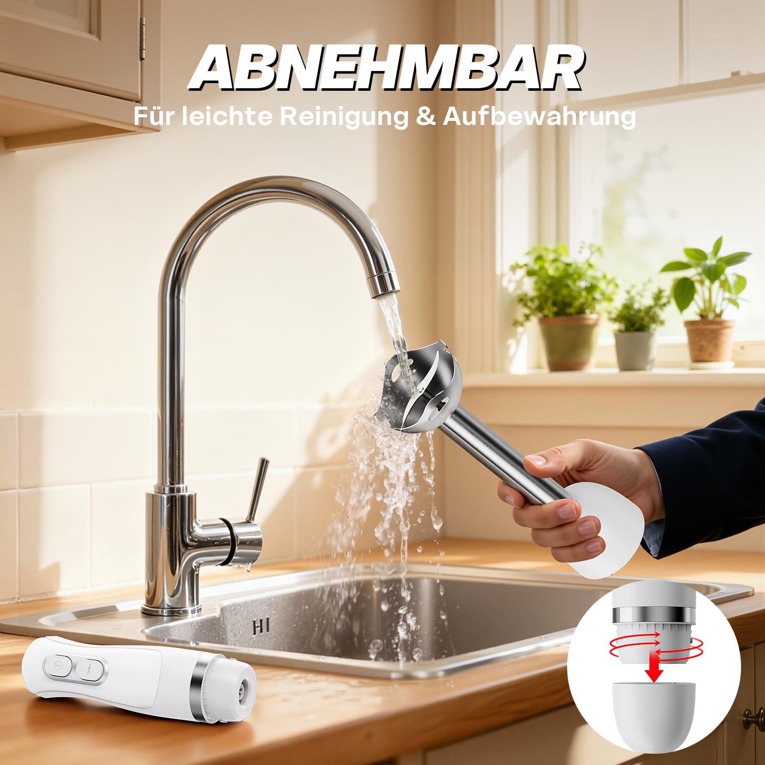 BESROY 1100W Stabmixer Edelstahl, Elektrischer Pürierstab & Hand Blender mit 2 Geschwindigkeitsstufen + Turbo, Kupfermotor, Spülmaschinenfest, für Babynahrung, Smoothies & Suppen, BPA-frei, Weiß