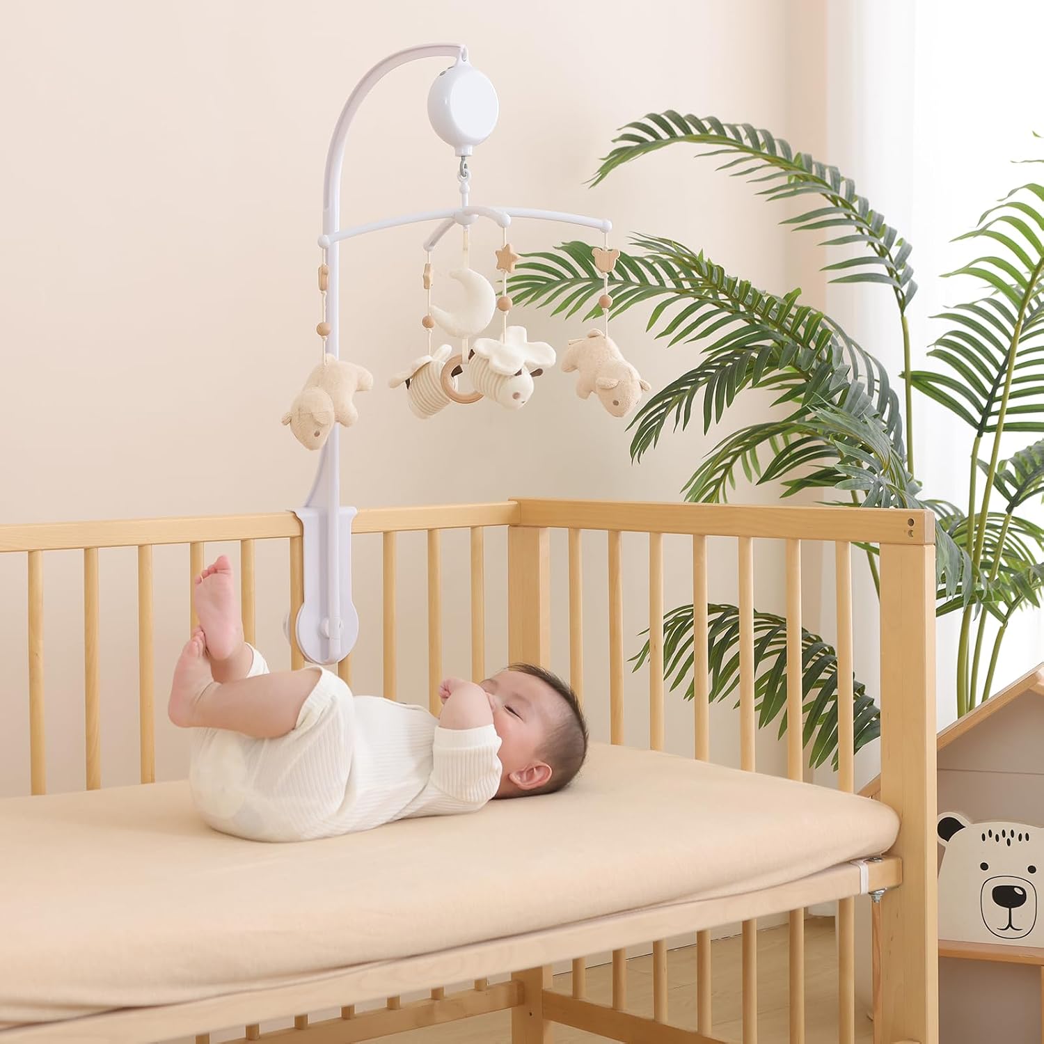 Crib Mobile 35 Lullaby Music, Cotton Baby Mobiles for Cribs & Pack N Play, Easy to Install, Stuffed Animals Hanging Toys Newborn Boys & Girls, Bear