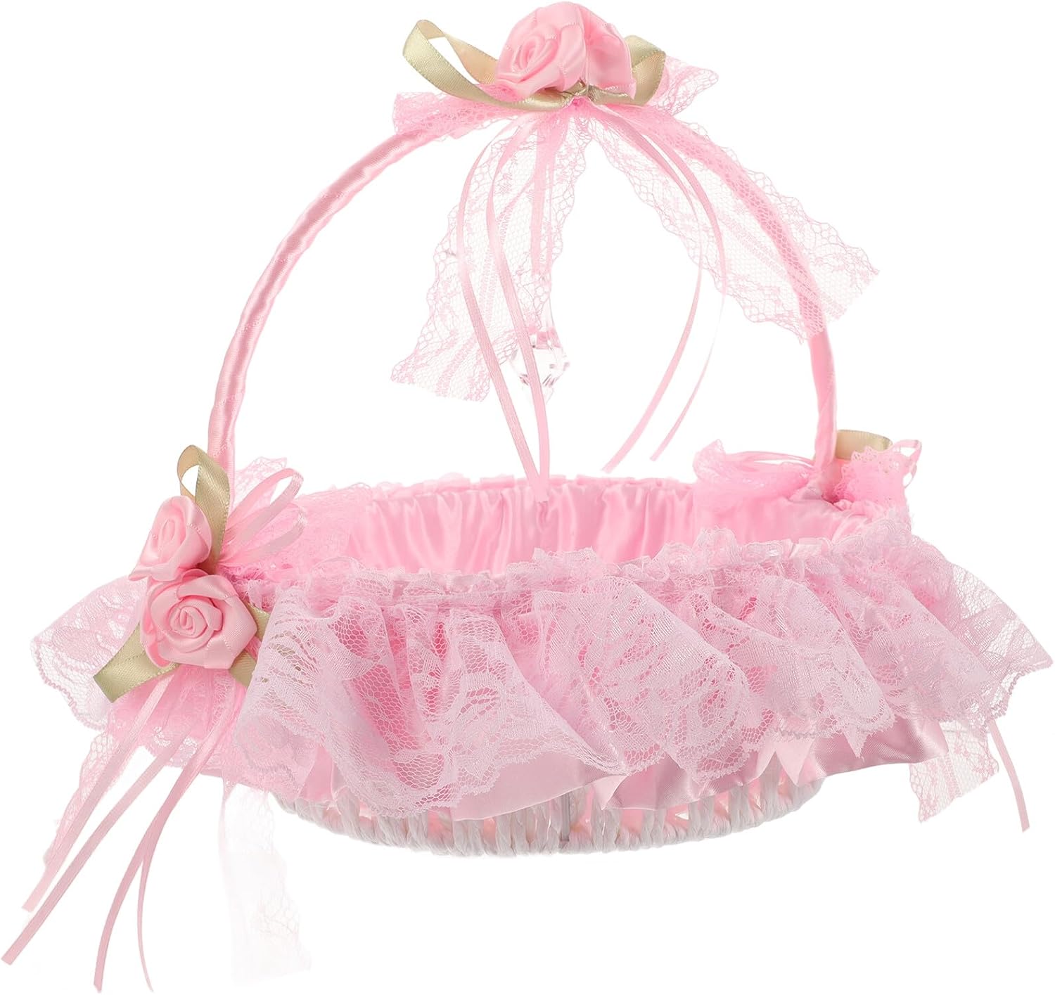 BESPORTBLE Flower Girl Basket Handheld with Handle Pink Lace Floral Basket Wedding Ceremony for Flower Party Supplies