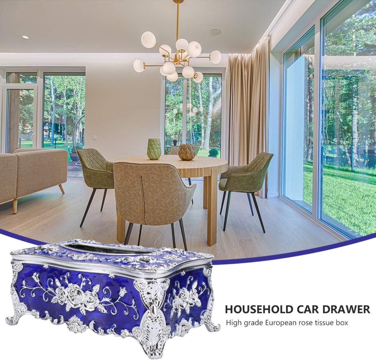 Cabilock European Style Napkin Holder Tissue Box Cover with Rose Pattern Removable Lid Rectangular Design for Bathroom Home Office Car Easy Napkin Access