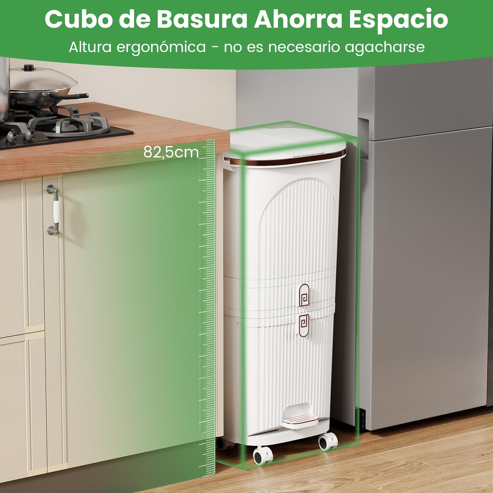 GIANTEX Cubo de Basura de Cocina 42 L, Papelera de Reciclaje Vertical con Ruedas, 3 Cubos Extraíbles, 1 Cajón y Ganchos, Contenedor de PP con Tapas y Pedal, para Oficina, Baño (Blanco)