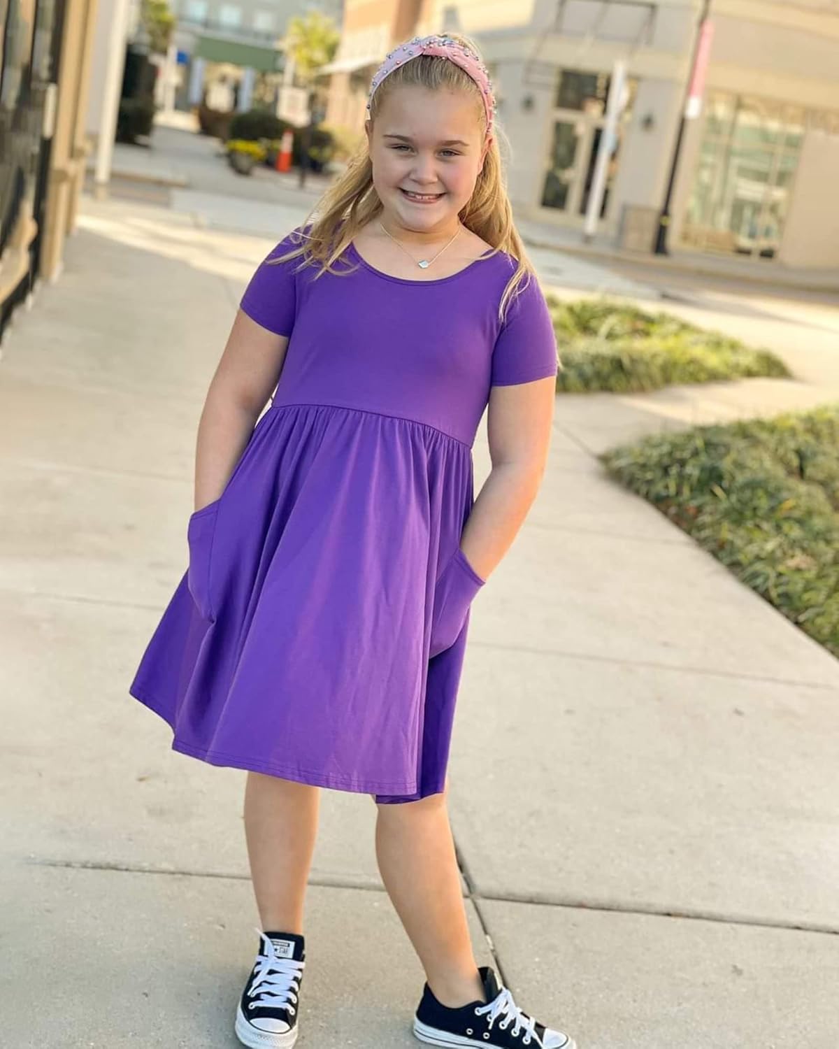 Stelle Girls Short Sleeve Dress Summer Kids Toddler Skater Twirl A Line Solid Color T-Shirt Dress for School Casual 3-12 Y - Image 6