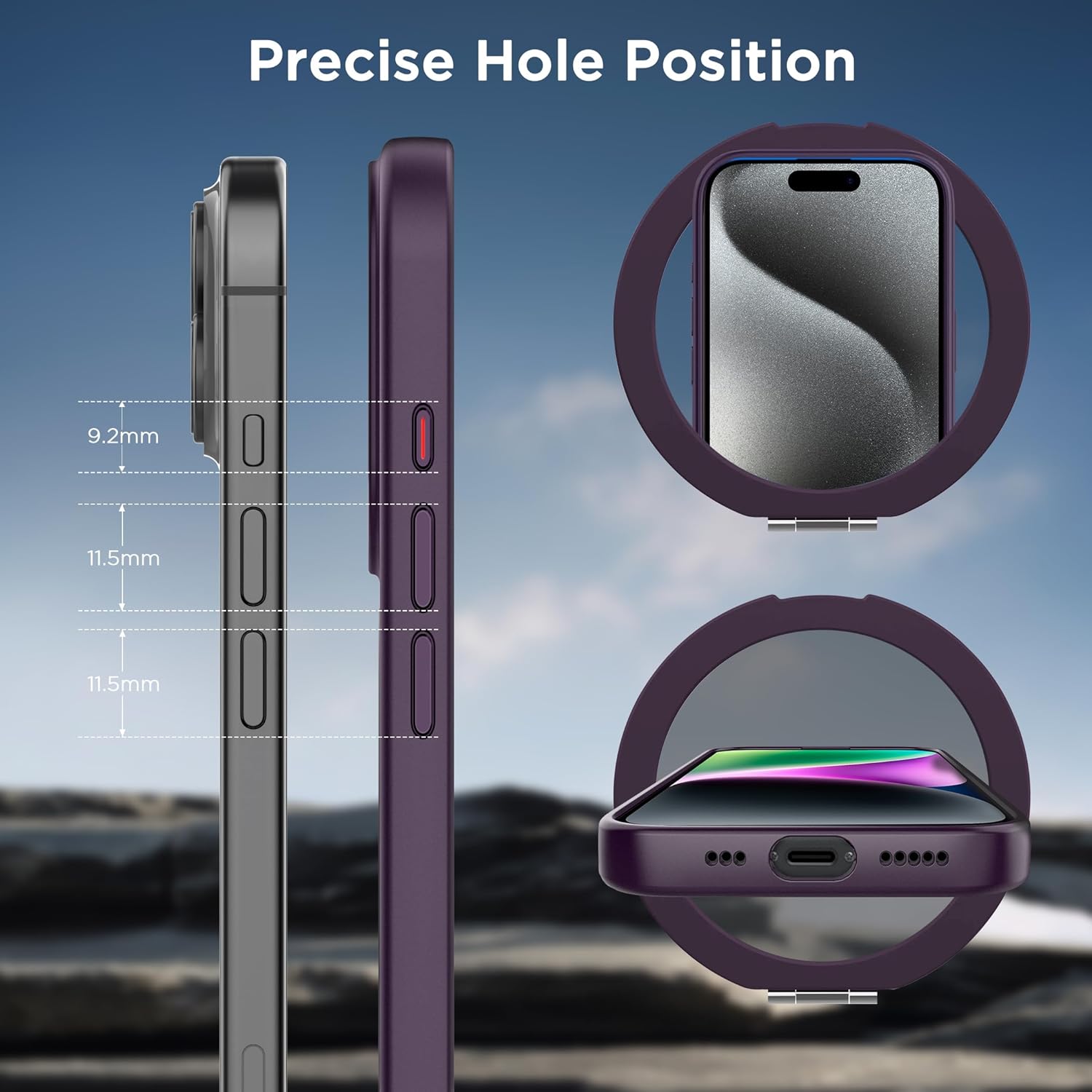 CACOE Magnetic Case for iPhone 15 Pro 6.1 inch with 360° Rotatable Ring Stand,Compatible with MagSafe Car Phone Mount,Cover Phone Holder for Desk Meeting Dark Purple