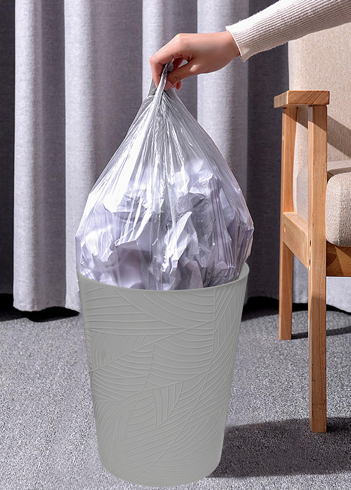 Stylish Leaf Trash Can - 1.8 Gallon Grey -3