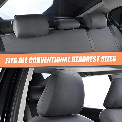 Miniatura 2 de Crynod 2 fundas para reposacabezas de asiento de automóvil, 9 x 10.6 pulgadas, tejido elástico, transpirable, totalmente rodeado, simple, protector