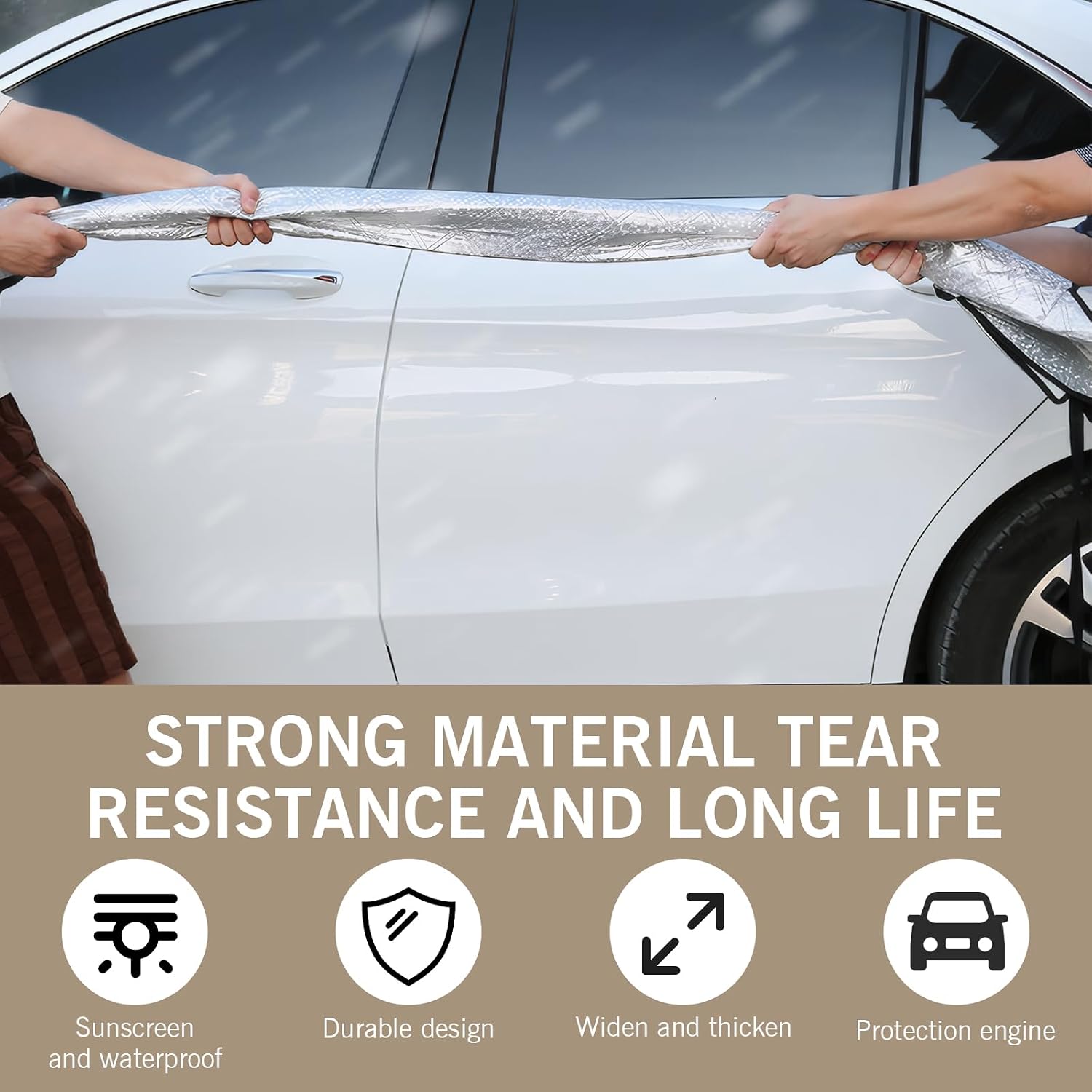 1 PC Car Half Car Cover Sunshade, Windshield Hood All Season Protection Waterproof Dustproof Frostproof Car Cloth, Outdoor Foldable Protective Cover, Universal for Cars (Silver)