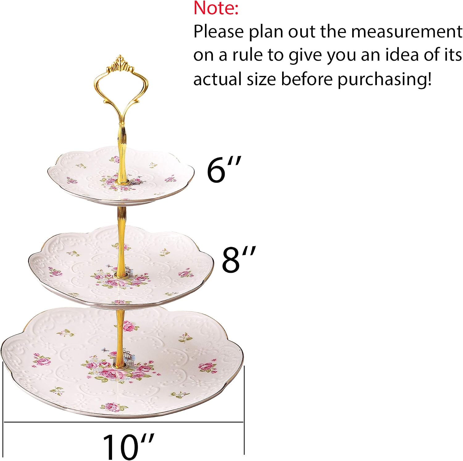 Jusalpha® Elegant Embossed 3-tier Ceramic Cake Stand- Cupcake Stand- Tea Party Pastry Serving Platter in Gift Box and a Free Sugar Tong (FL-Stand 03)