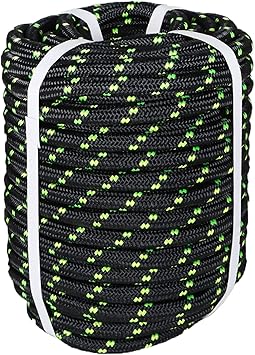 12 in Polyester Rope 150 FT Nylon Pulling Rope Arborist Rigging Rope Sailing Rope for Camping Swings Arborist Gardening Marine Black Does Not Apply