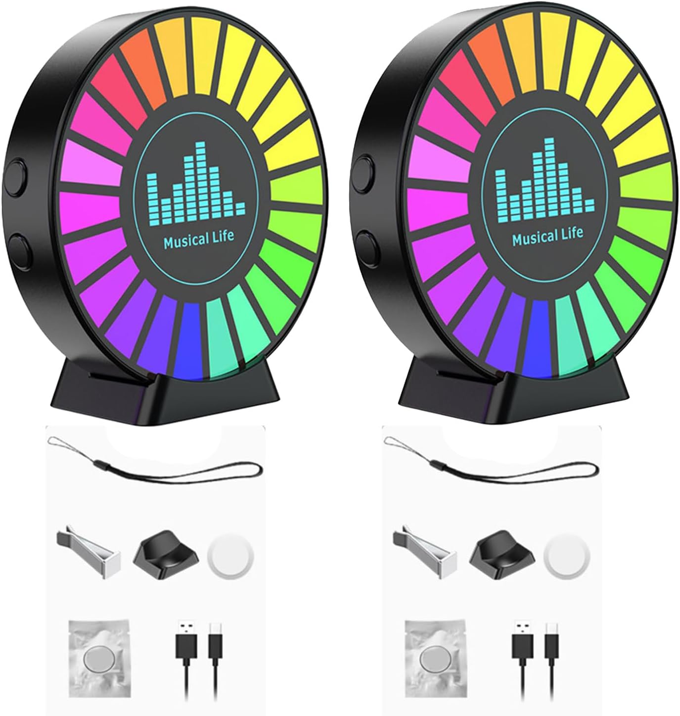 2 Pack Round RGB for Sound Control Light, Rechargeable Sound-Activated Music Rhythm Ambient Lighting for Home, Car, Game Room and Party Decor