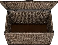 Vista 3 de eHemco Baúl de almacenamiento de mimbre de jacinto de agua resistente con marco de metal, 30 x 17.5 x 17.5 pulgadas, marrón lavado