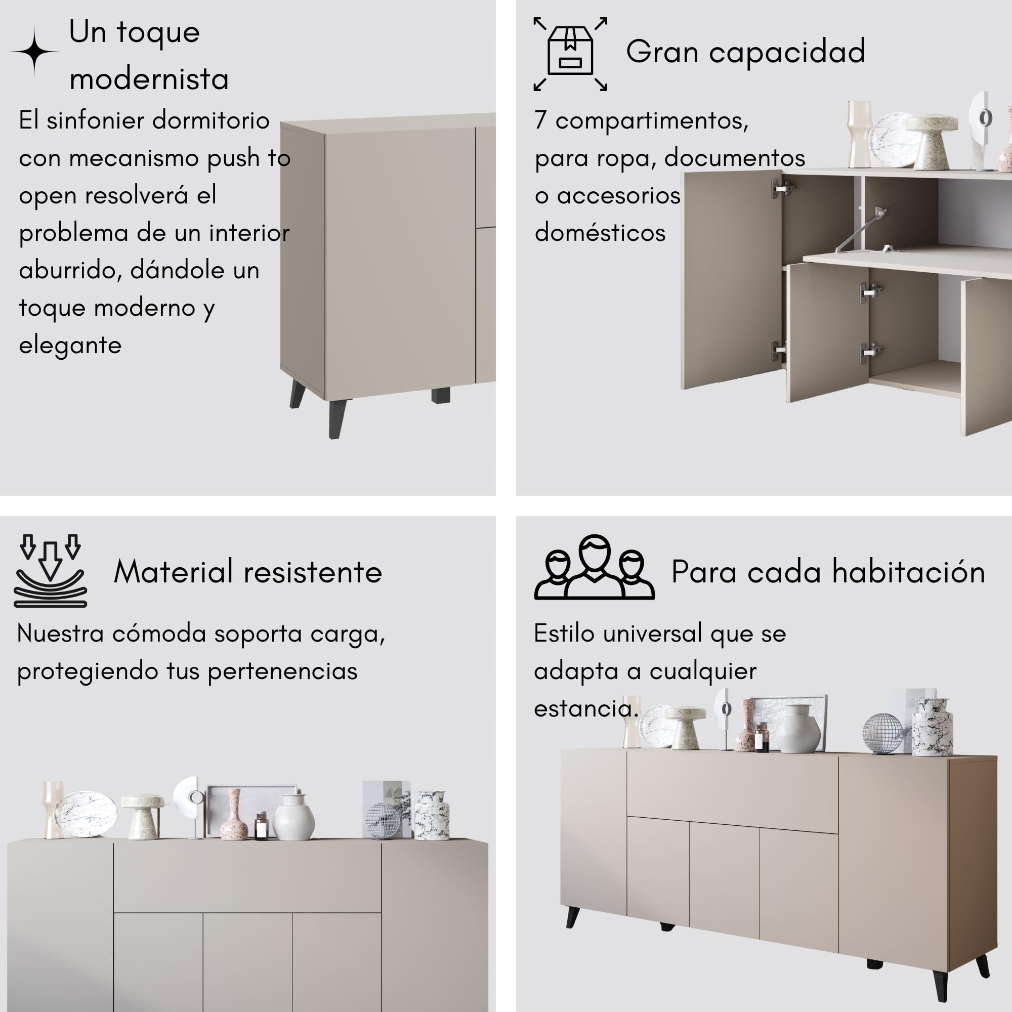 Cajonera Armario Interior Phuket 180 x 76 cm - Comoda Dormitorio de Gran Capacidad - Cómoda Dormitorio para el Salón, el Vestíbulo - Sinfonier Grande