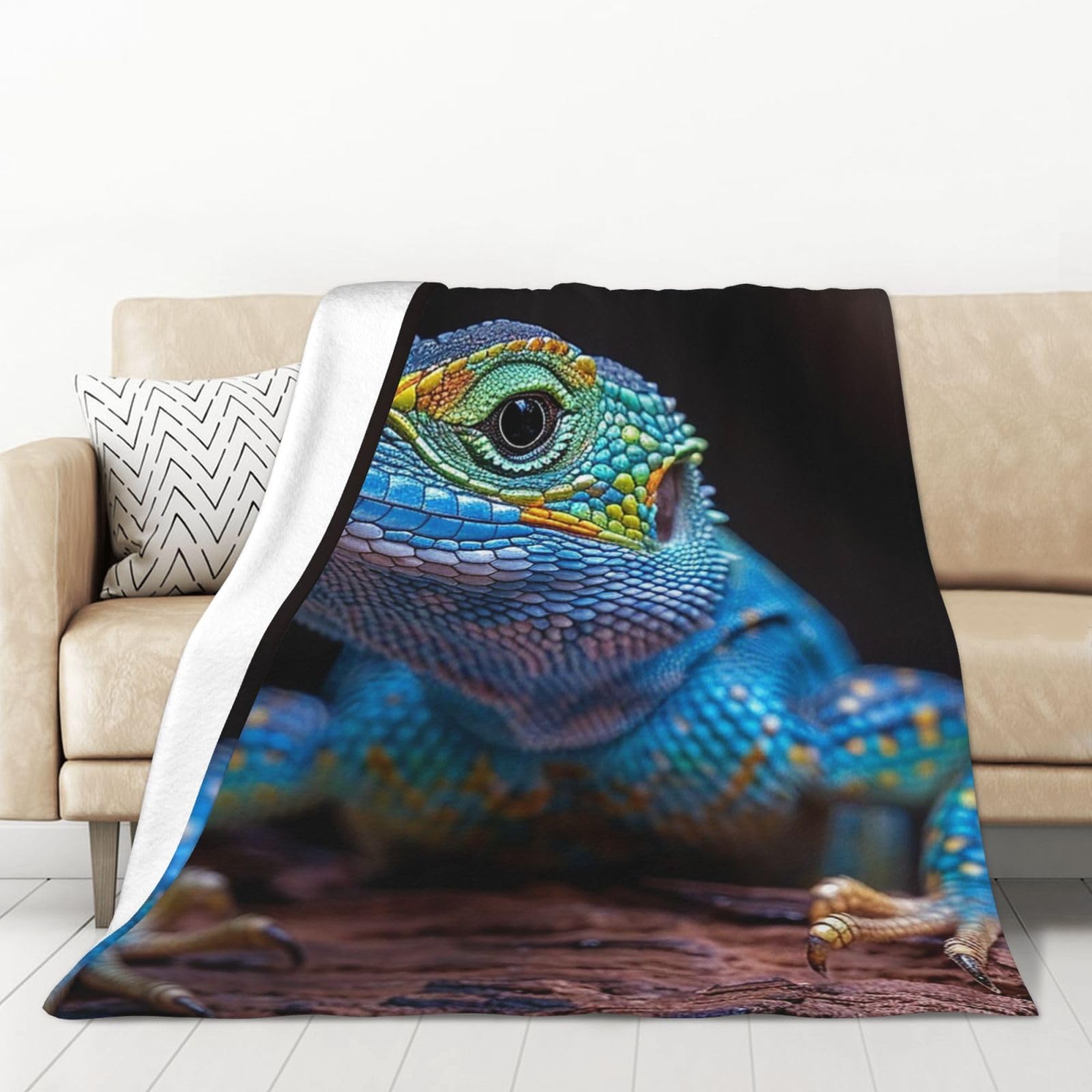 PAQOLSMCKR Throw Blanket Lizard Flannel Blankets for Sofa Reversible Plush Blanket Soft Cozy Throw Blankets for Couch Camping All Seasons