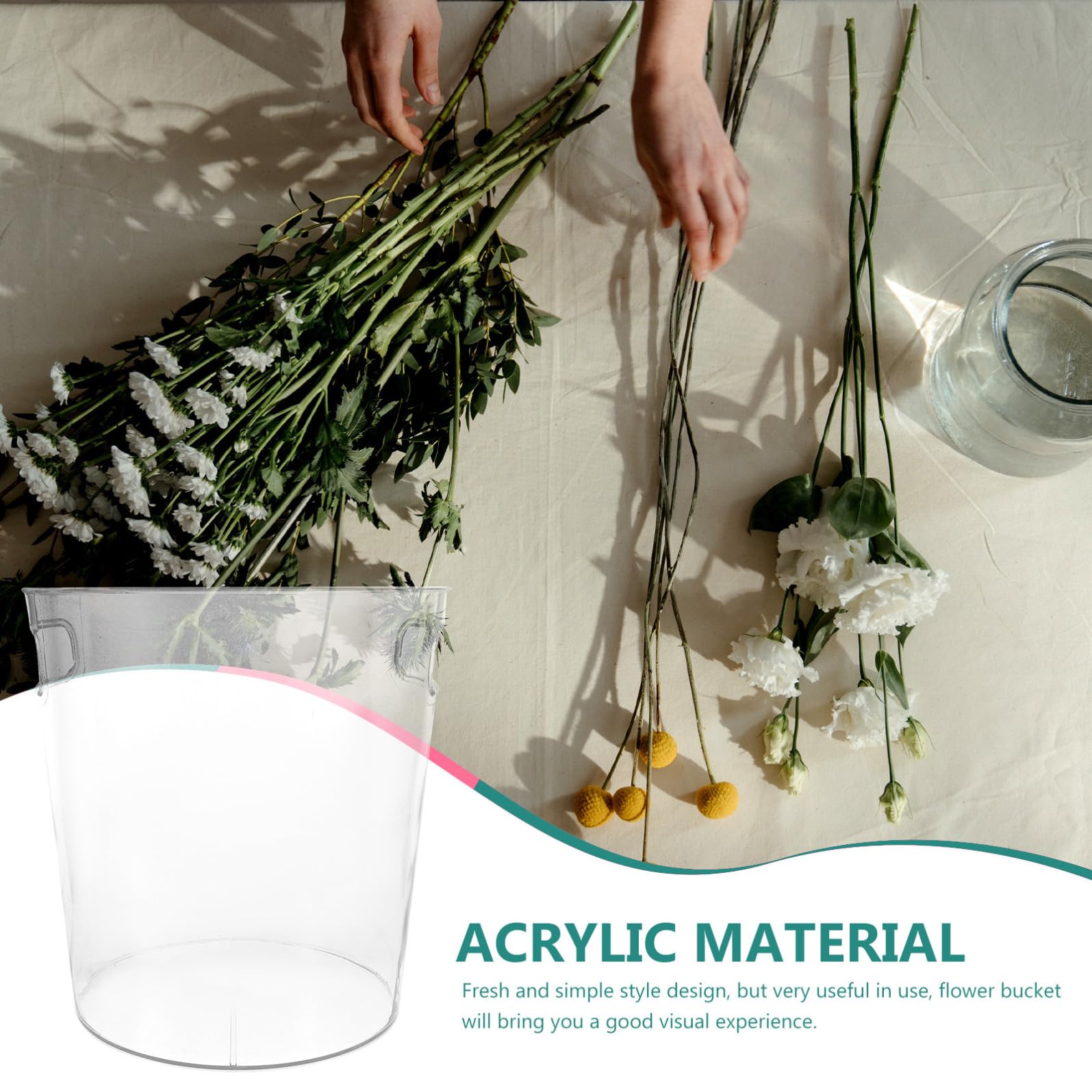 Kisangel Transparenter Acryl Blumeneimer mit Griff, für Blumen, Modern