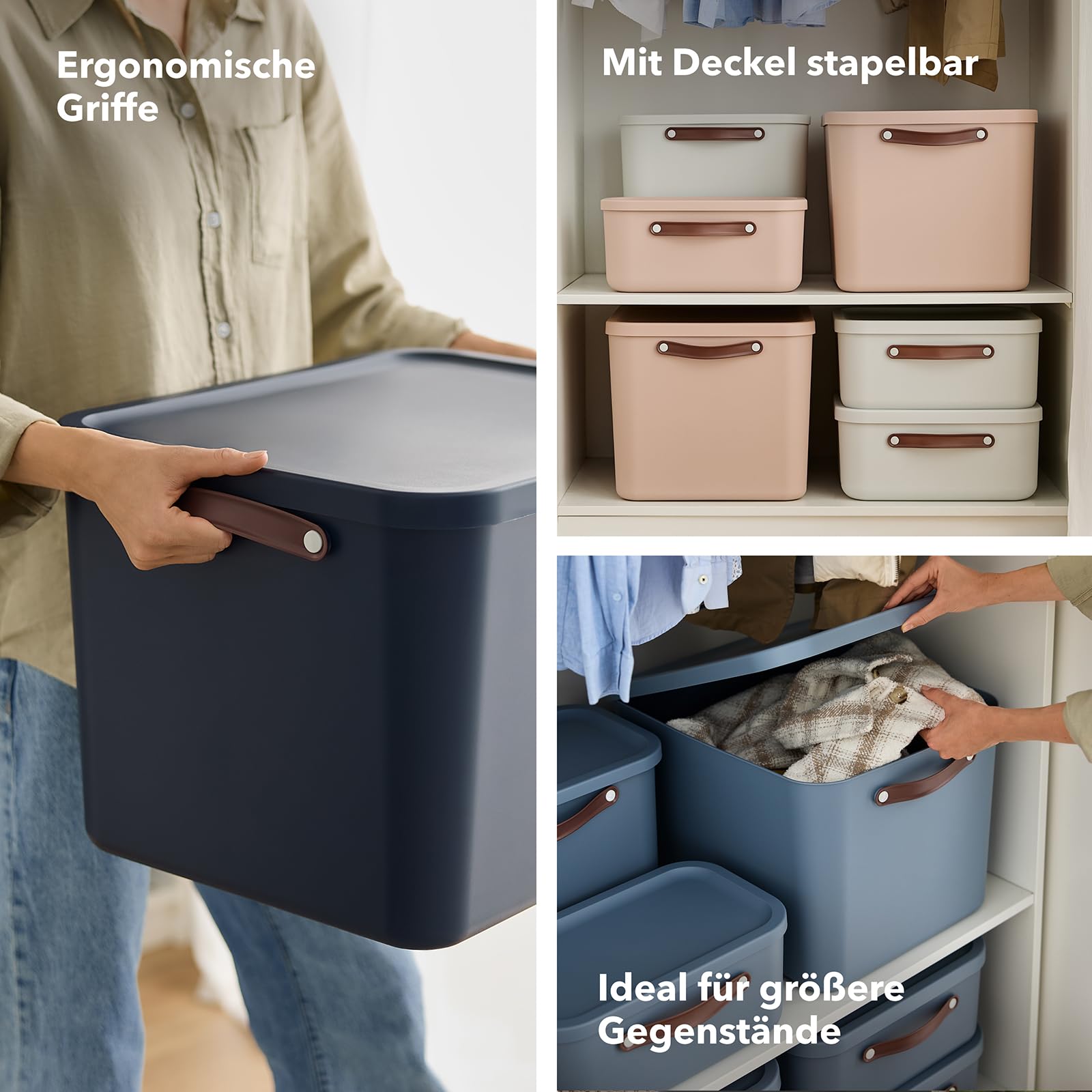 Rotho Maloja Aufbewahrungsbox mit Deckel groß 2er-Set stapelbar Anthrazit | Große stapelbare Kunststoffboxen aus Recycling-Material, 53,5x40x34 cm, robuste Ordnungssysteme für Keller & Büro
