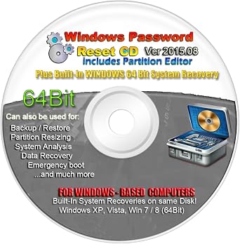 LATEST VERSION 2015.07 Recovery Boot Password Reset CD Plus for Windows XP, Vista, 7, 8 All Versions of Windows