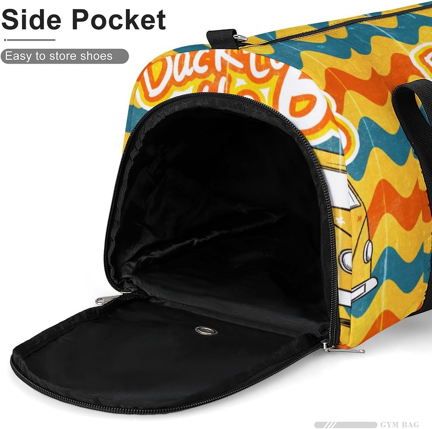 Back to The 60s Bus Sport Gym Duffle Travel Bag with Shoe Compartment,Wet Pocket for Men and Women