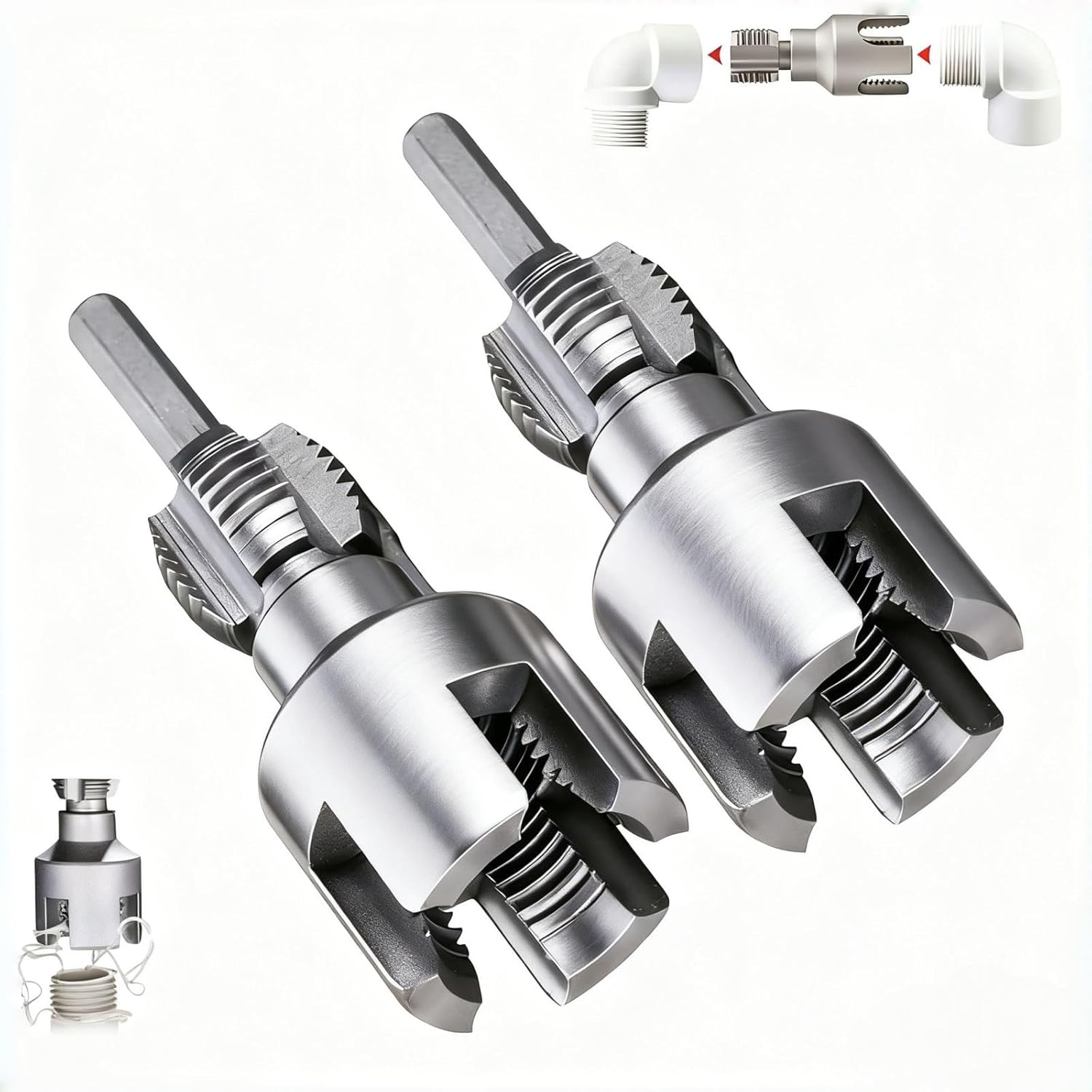 2個 内蔵&amp;外部パイプねじ切りツール 1/2インチ &amp; 3/4インチダイ付き、2イン1 PVCパイプスレッダーキット