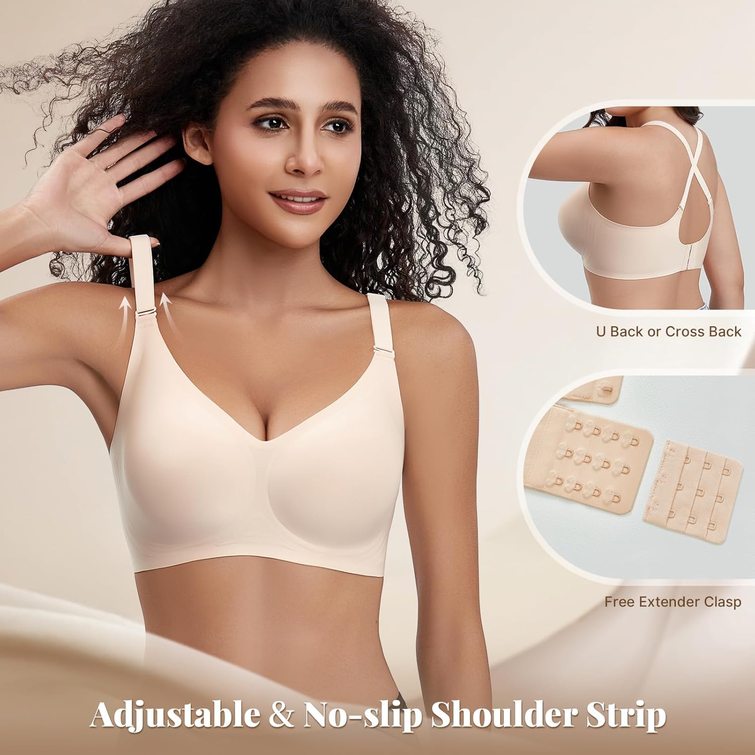 Wireless Bras for Women Comfortable Seamless T Shirt Bras No Underwire V Neck Full Coverage Support and Lift - Image 5