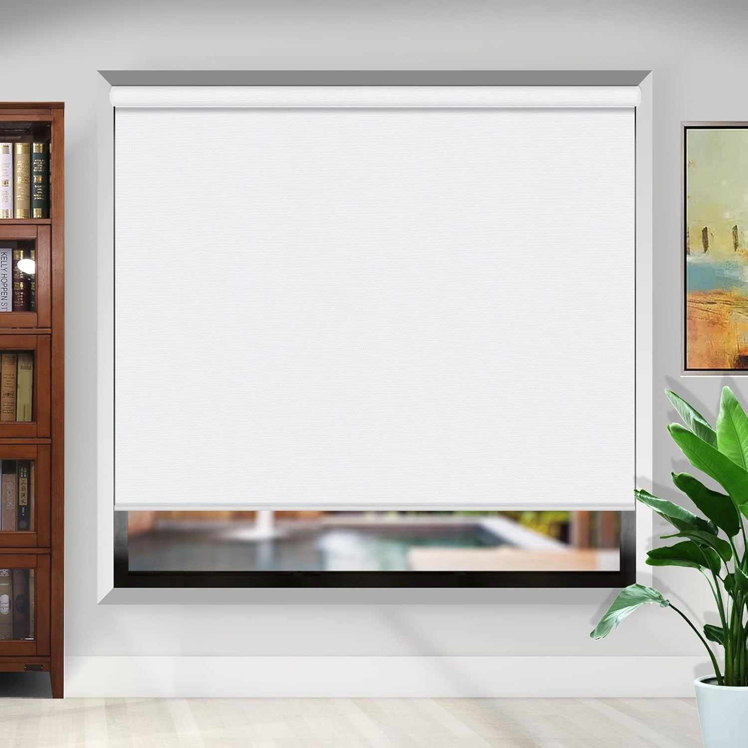 SUAKY Blackout Window Blinds Roller Shades, White Custom Window Shades Elegant Roller Blinds, Energy Saving UV Protection Roller Shades for Windows, Doors, French Doors
