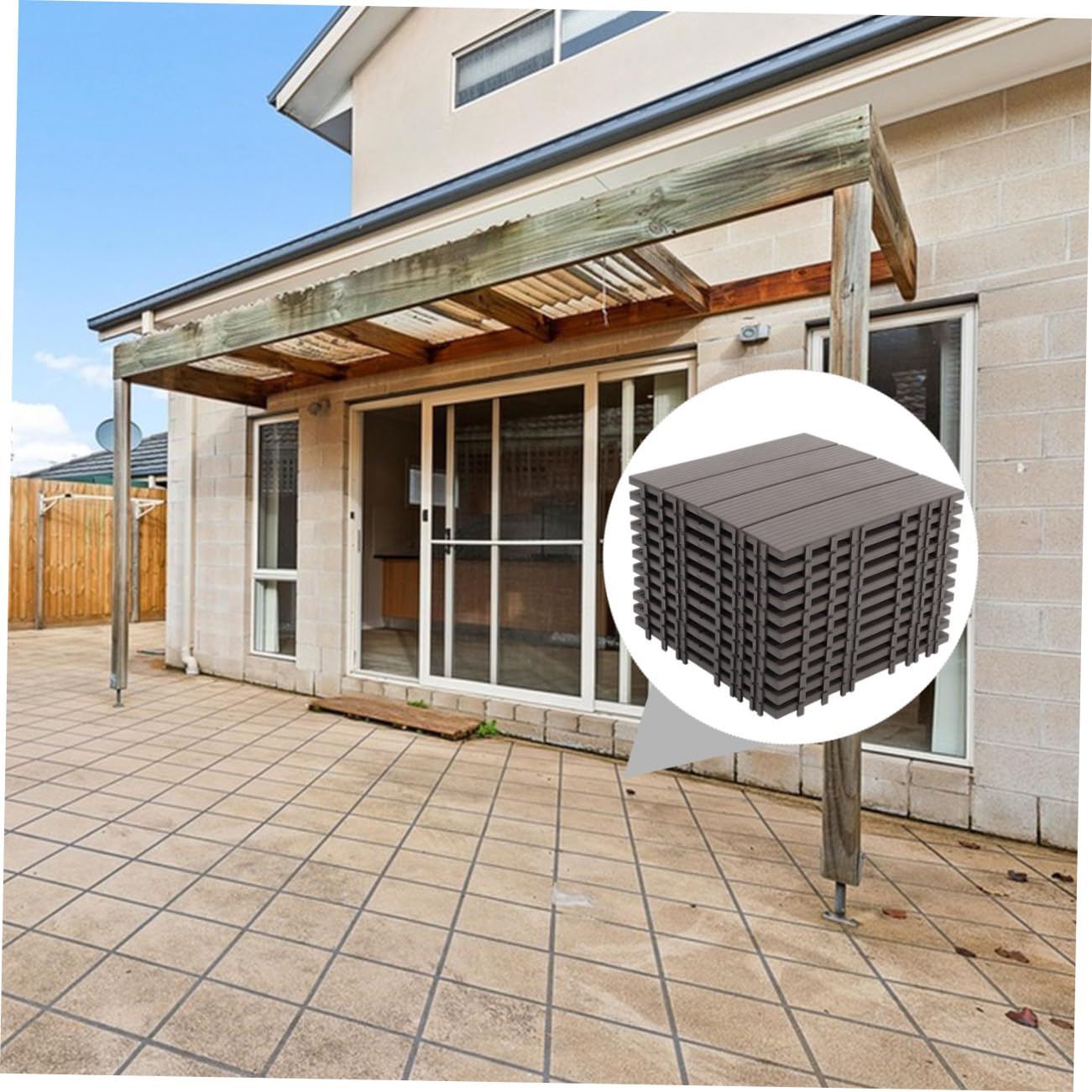 POPETPOP 11Pcs Interlocking Outdoor Deck Tile Flooring for Balcony Garden Patio Durable Heavy Duty Tiles Easy to Install