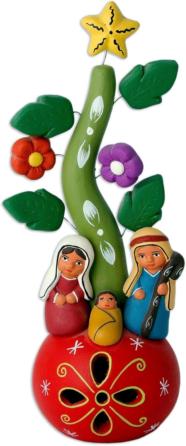 NOVICA Artisan Handmade Ceramic Nativity Scene Christmasthemed Nativy from Peru Multicolor Holiday Decor Ornaments Scenes Christian Religious [5.5in H x 2in W x 2in D] ' Sweet Walk of Life'