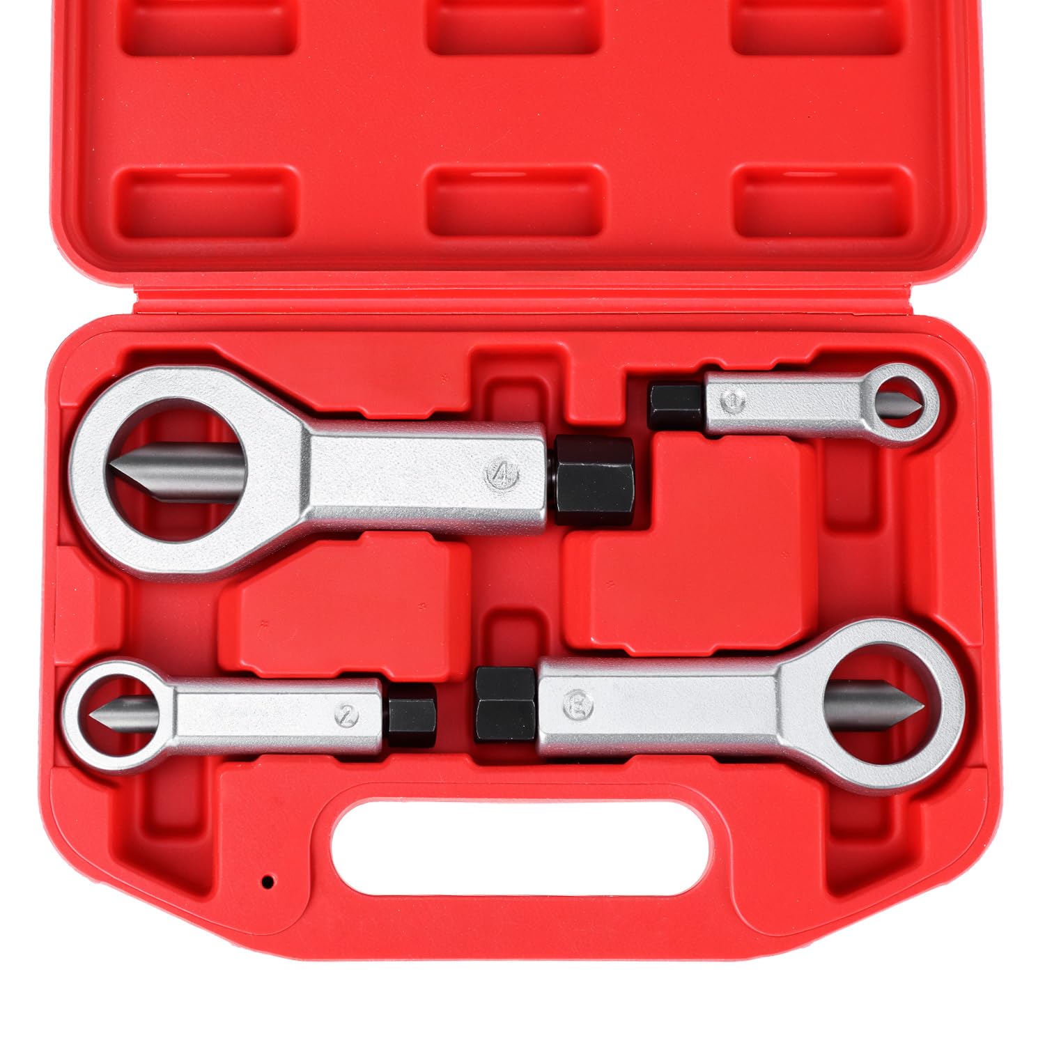 QWORK® 4 Piezas Tronzatuercas Rompetuercas con Estuche, Acero para Rodamientos, 9-12 mm, 12-16 mm, 16-22 mm, 22-27 mm