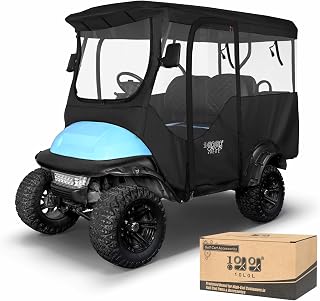 10L0L 4 Passenger Golf Cart Enclosure for Club Car Precedent/Onward/Tempo -94.5'' Extended Roof with Security Side Mirror Openings,600D Waterproof Portable Golf Cart Rain Cover Driving Enclosure