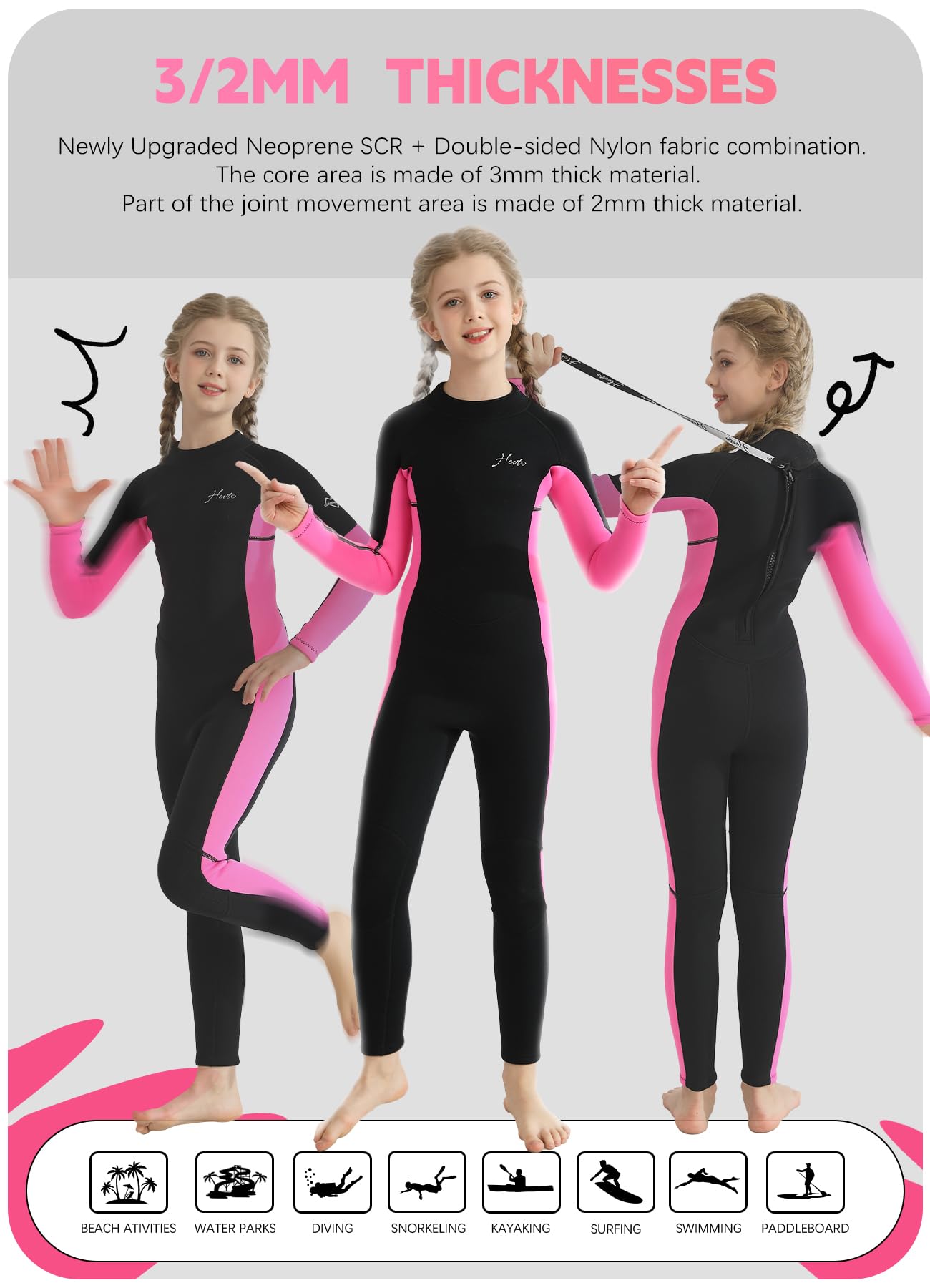 Hevto Kids Wetsuit for Boys Girls Toddler Youth 3/2mm Neoprene Full Wet Suits in Cold Water for Swimming Surfing Diving
