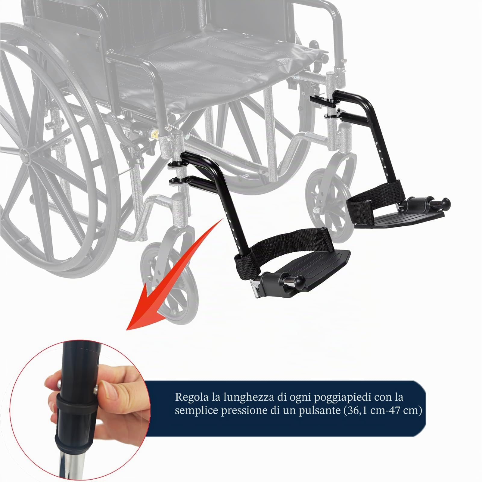 Poggiapiedi di ricambio per sedia a rotelle, parti di ricambio per sedia a rotelle, poggiapiedi girevoli per sedie a rotelle standard, nero