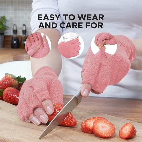 Miniatura 5 de Guantes de compresión sin dedos (1 par), guantes de algodón para artritis para mujeres y hombres, guantes de alivio del dolor de artritis, guantes
