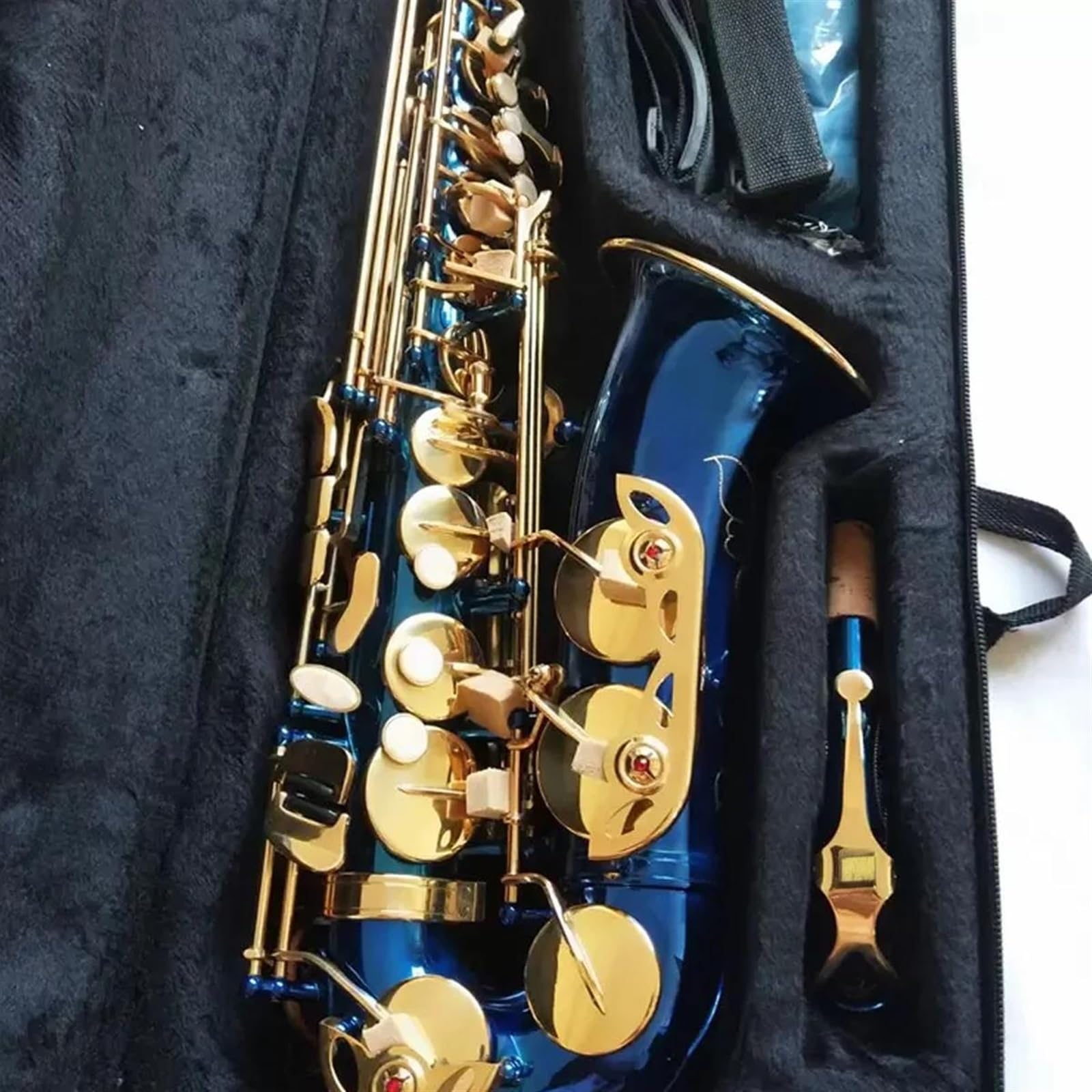 Saksofon Saksofon Altowy Eb Błękitny Mosiądz Jeden Do Jednego Japoński, Rzemieślniczy Instrument Jazzowy Z Futerałem (Color : Leather bag)