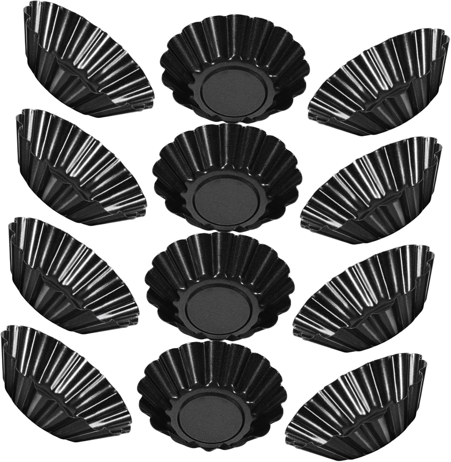 Mikinona 12pcs Tart Mold Carbon Steel Flower Tart Pans Non-stick Reusable for Baking